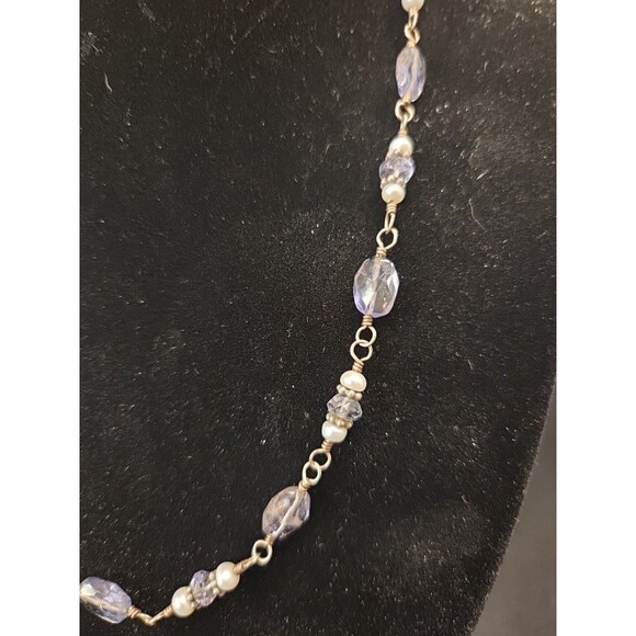 Purple & Silvertone Set Of 2 Necklaces 1, 16" Other 20" & Purple Stone Earrings - Picture 3 of 9